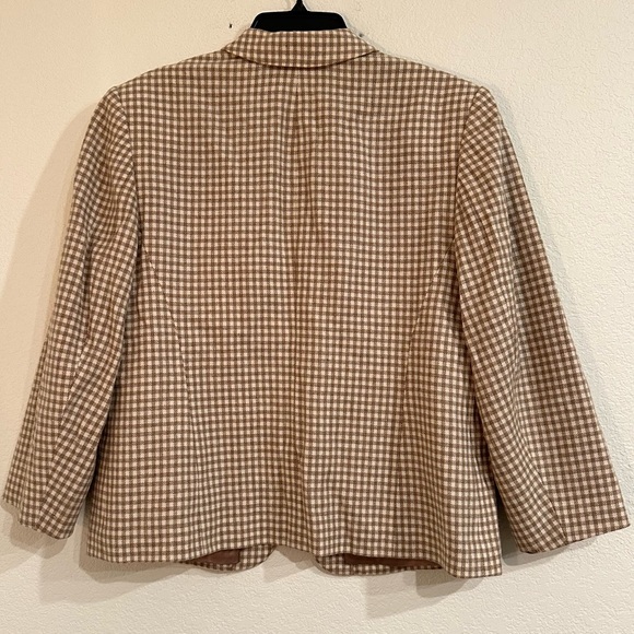 Pendleton Checkered Houndstooth Cream and Tan Wool Blazer Jacket, MEDIUM - Picture 2 of 6